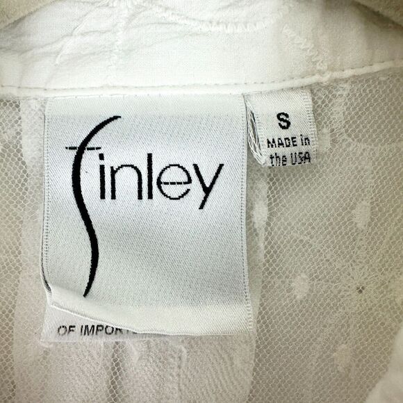 Finley Fishing Shirt White Eyelet Size Small Embroidered Cotton Vented Roll Tab - Picture 9 of 10